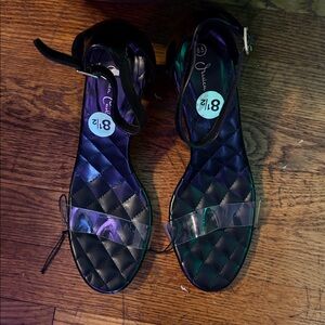 Jessica Carlyle Black Quilted Sandals with Clear Straps